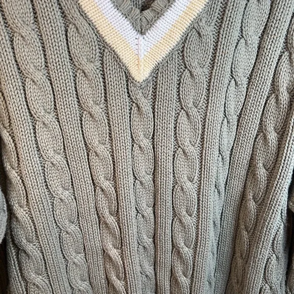 VTG GAP Cable Knit Tennis Sweater V-Neck Pullover Collegiate Mens L 90s Preppy - Picture 2 of 9